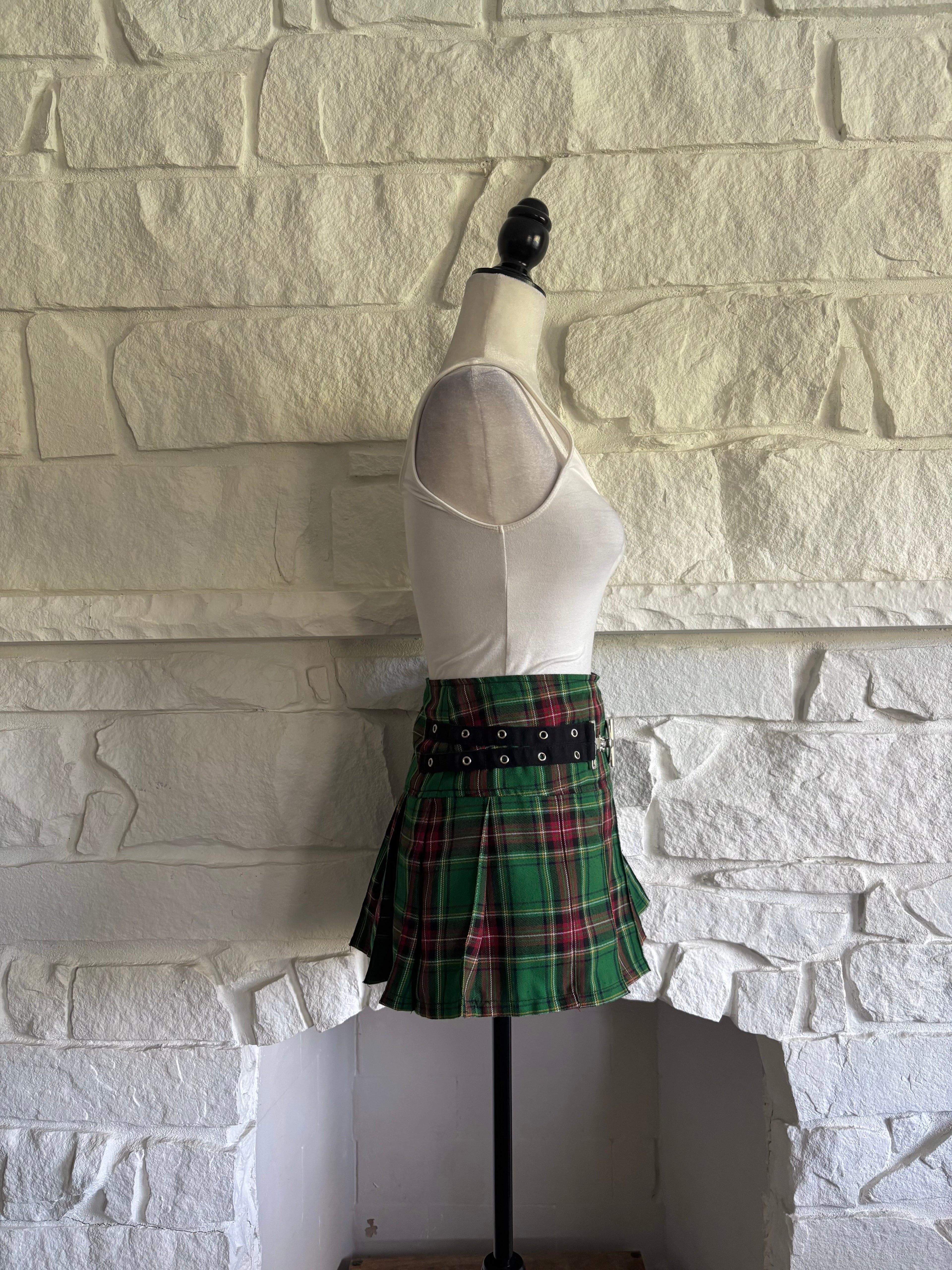 Pleated Mini Skirt with Punk Belt