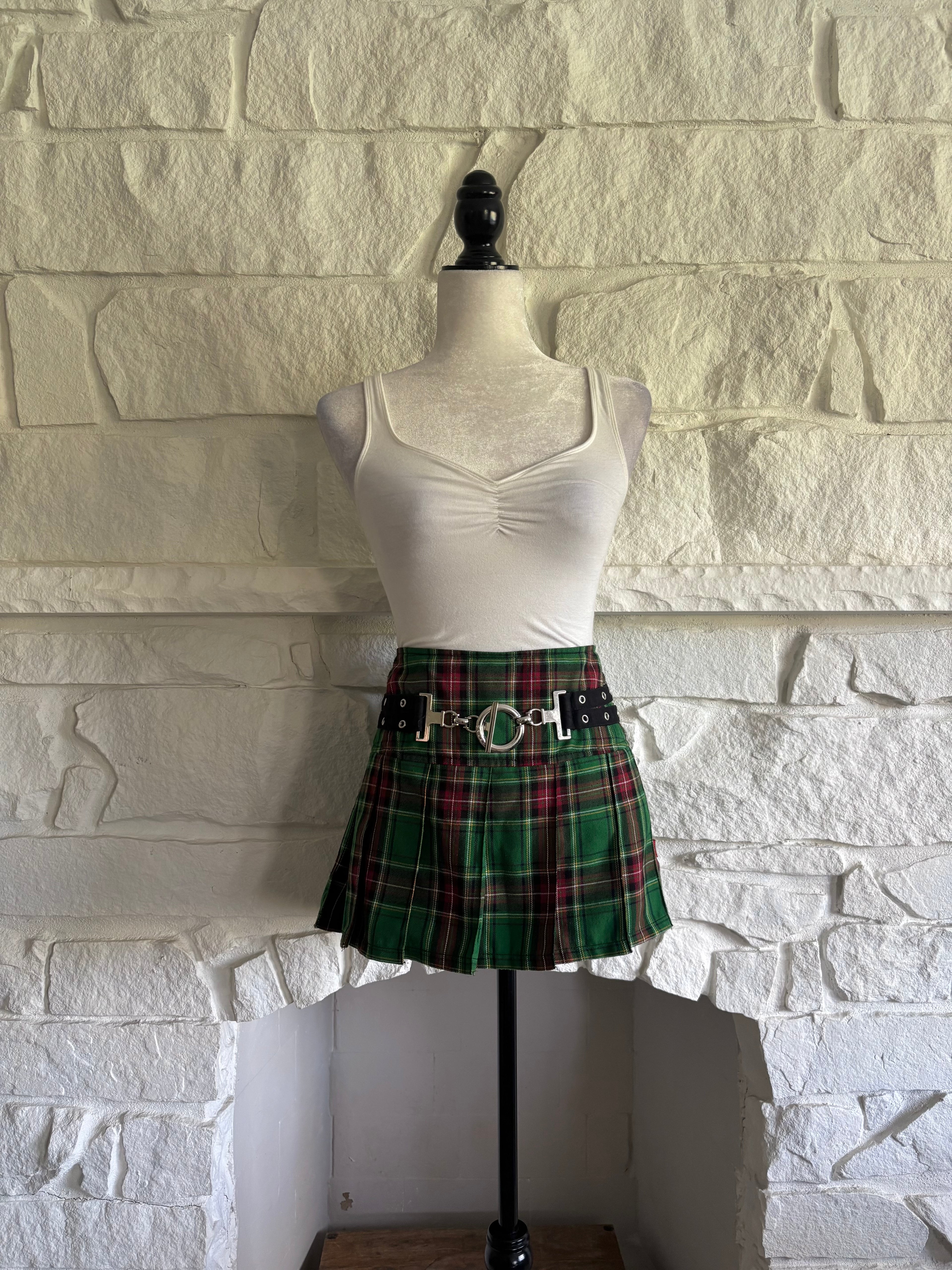 Pleated Mini Skirt with Punk Belt