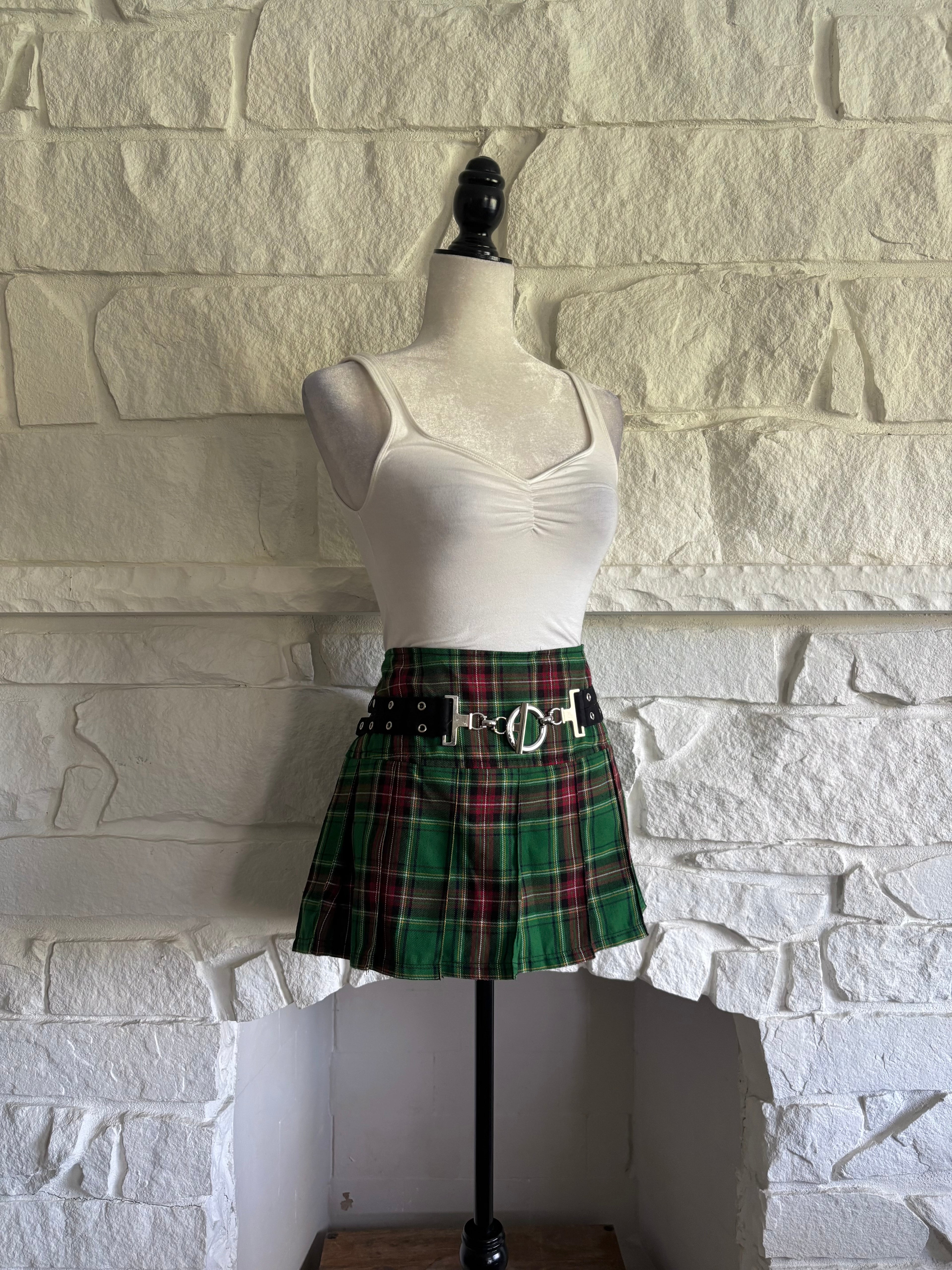 Pleated Mini Skirt with Punk Belt