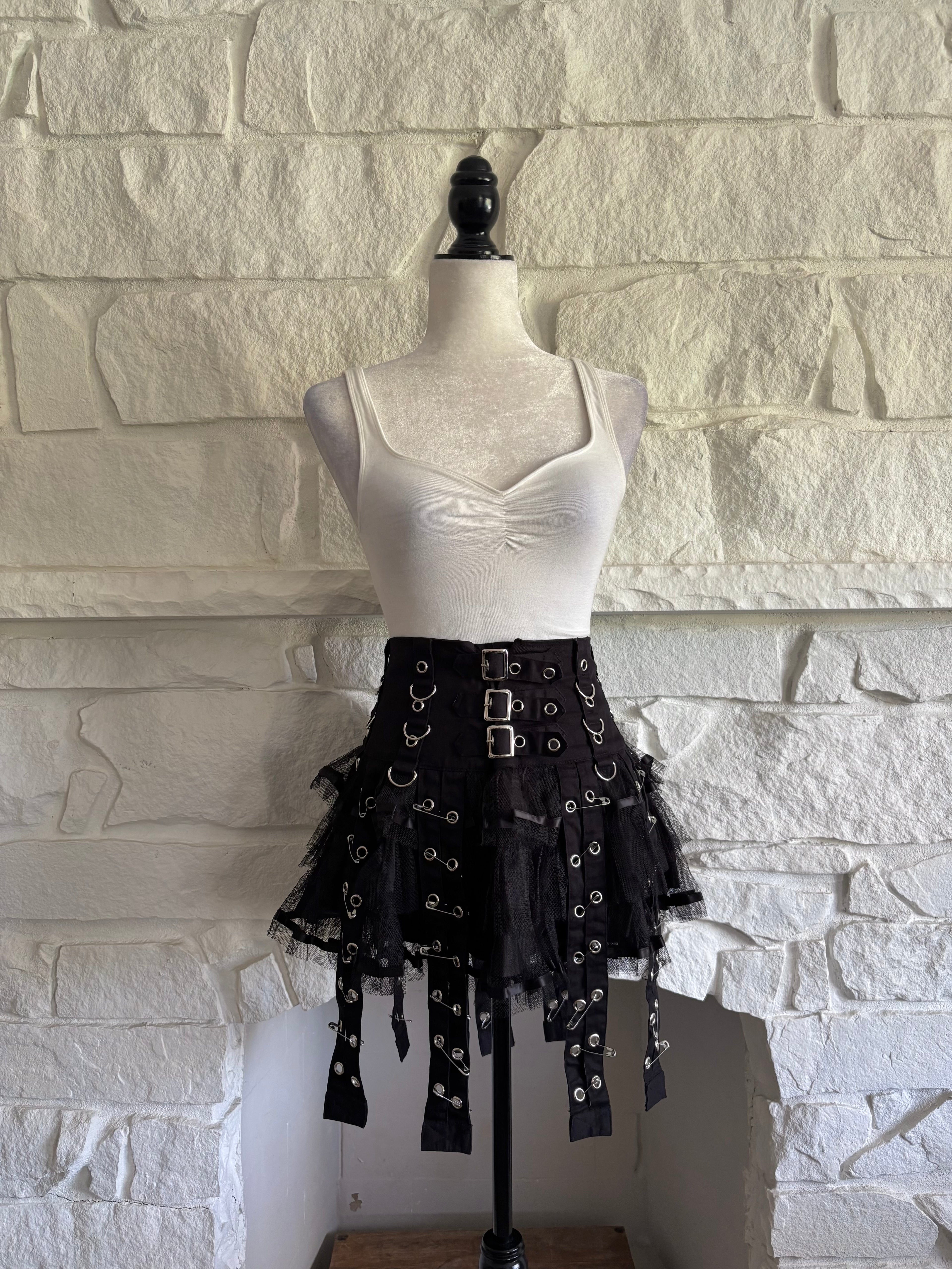 Grommet & Safety Pin Mesh Skirt