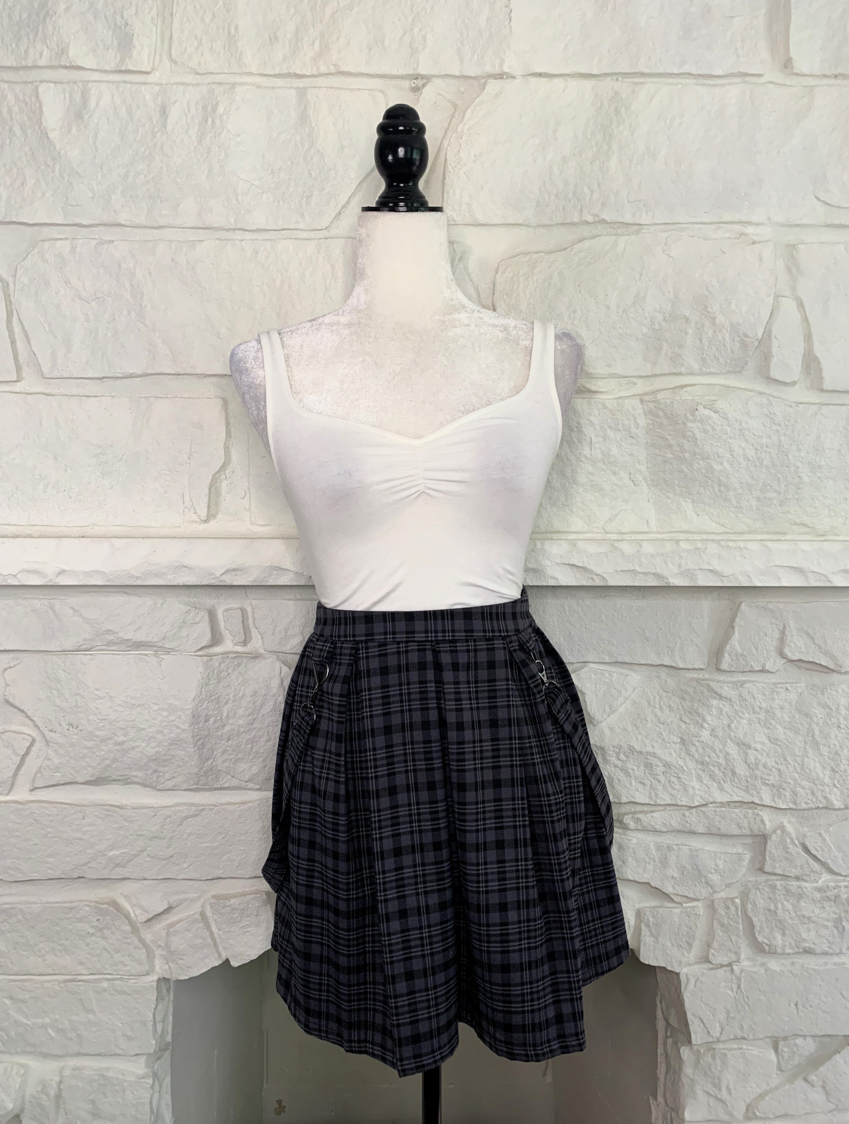 Plaid Suspender Skirt