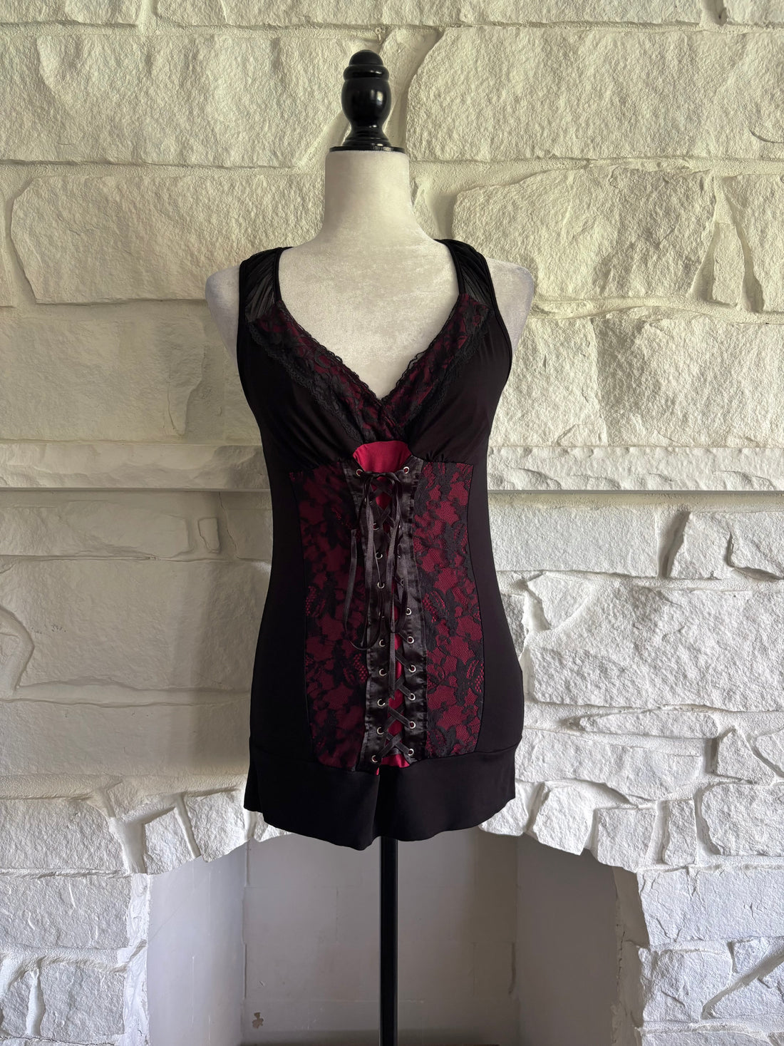 Black &amp; Red Lace Corset Top