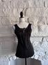 Front view of the Knightfall Lace Up Tank, a black lace-up tank top featuring a medieval-inspired lace front detail.