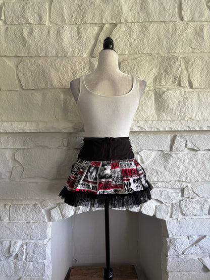 Corset-Laced Newsprint Mini Skirt