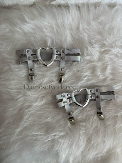 Holographic Heart Thigh Garters