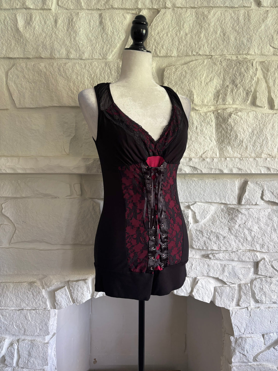 Black &amp; Red Lace Corset Top