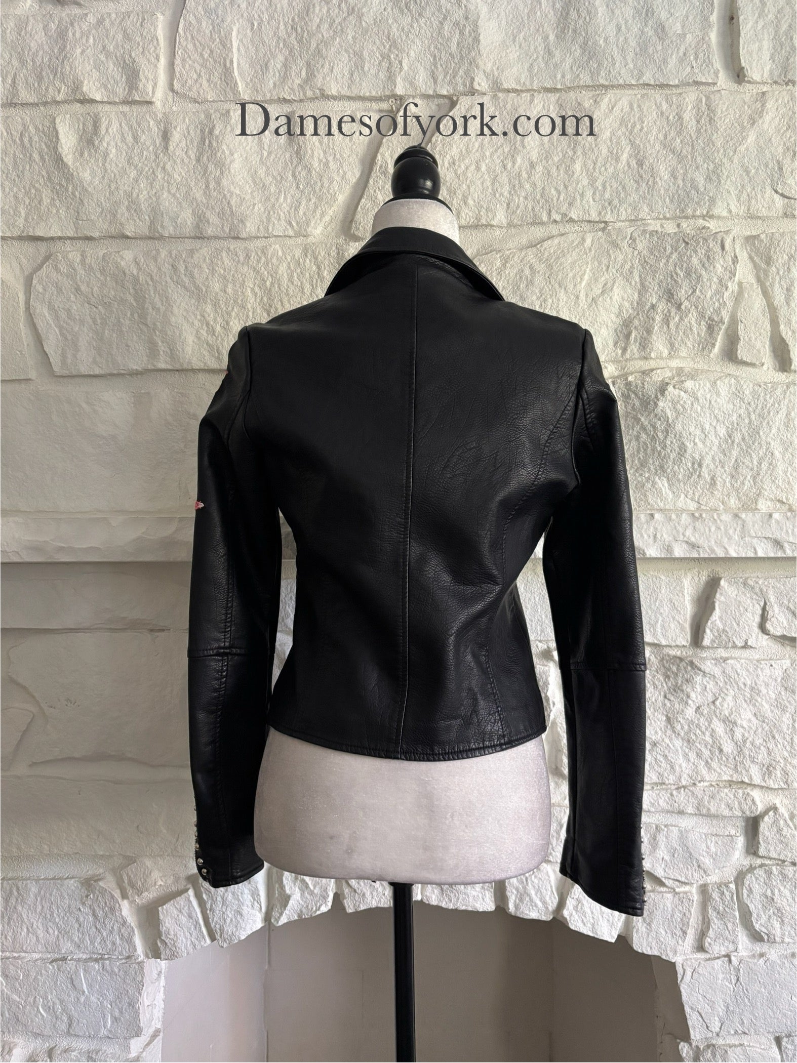 Floral Embroidered Faux Leather Jacket