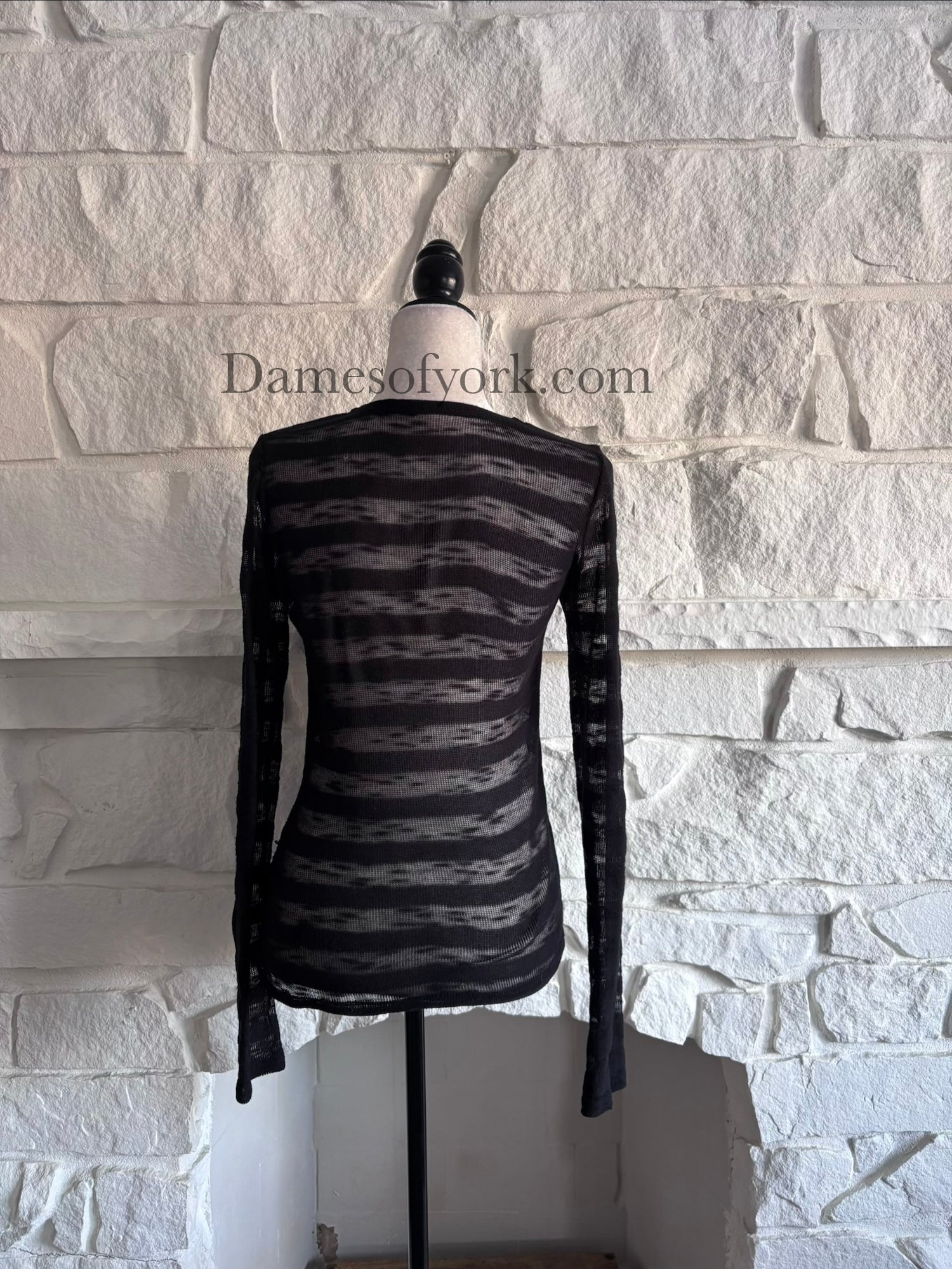 Back view of the Broken Hart Striation Shirt showing the black horizontal stripe design.