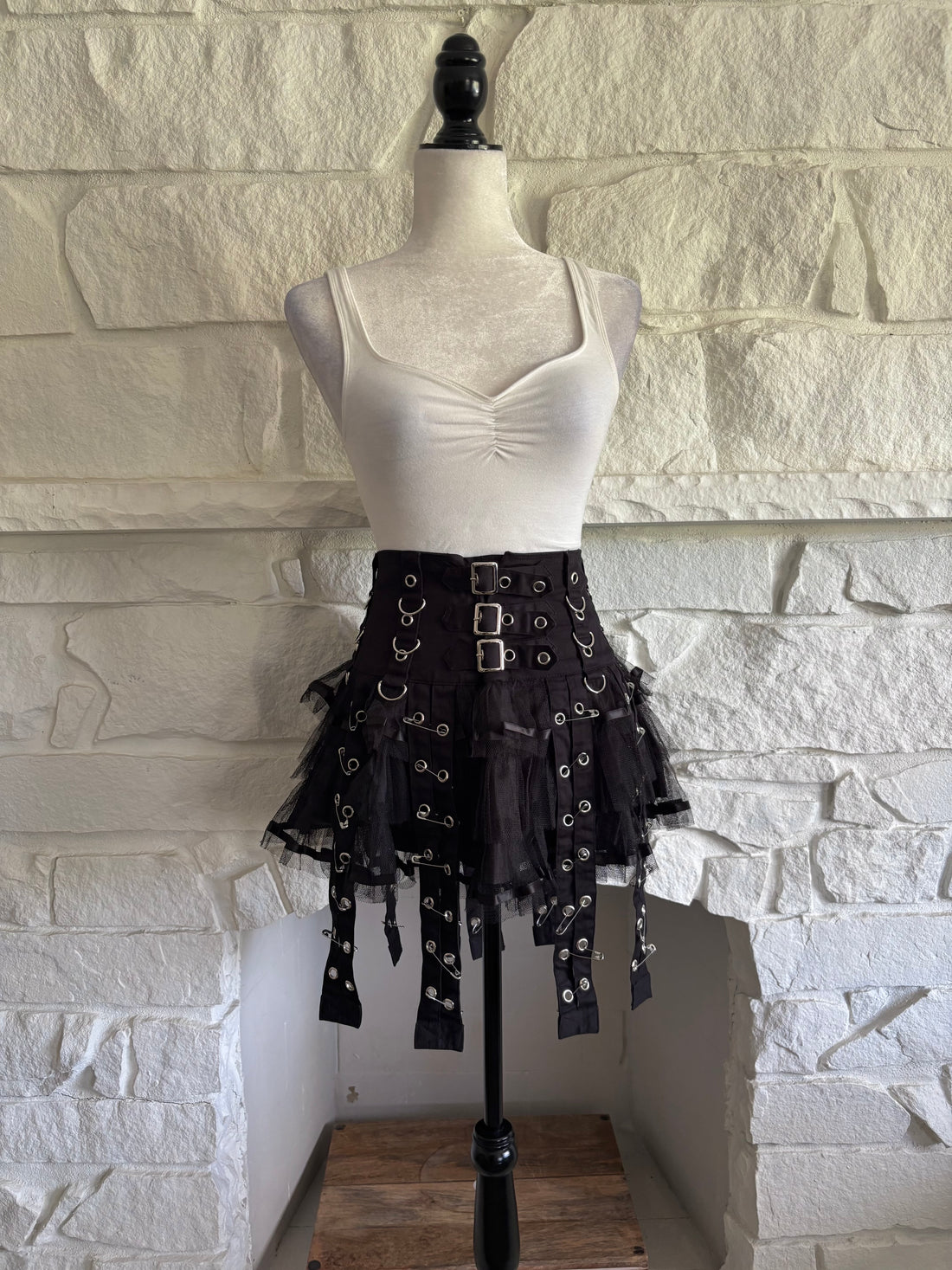 Grommet &amp; Safety Pin Mesh Skirt