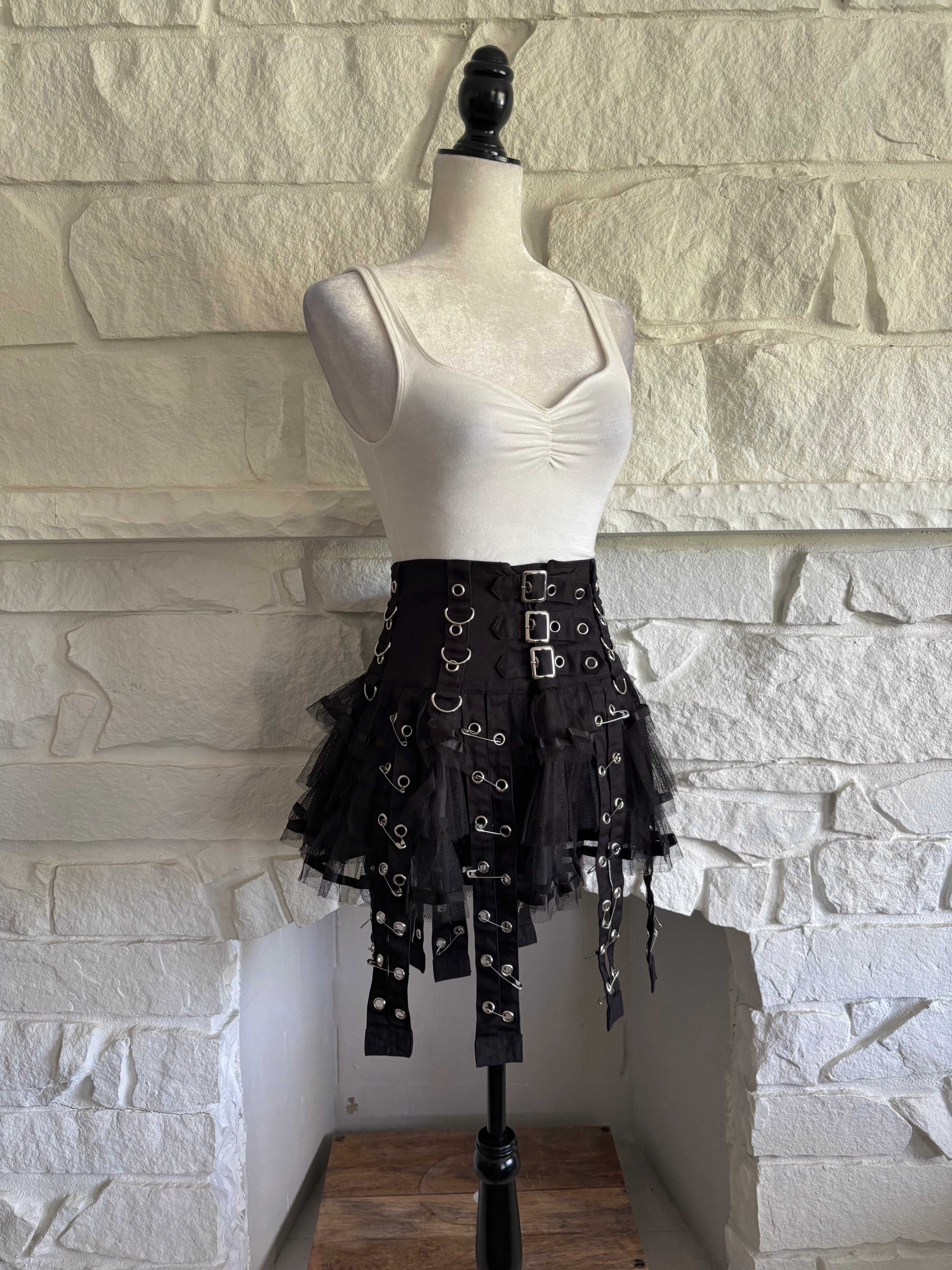 Grommet &amp; Safety Pin Mesh Skirt