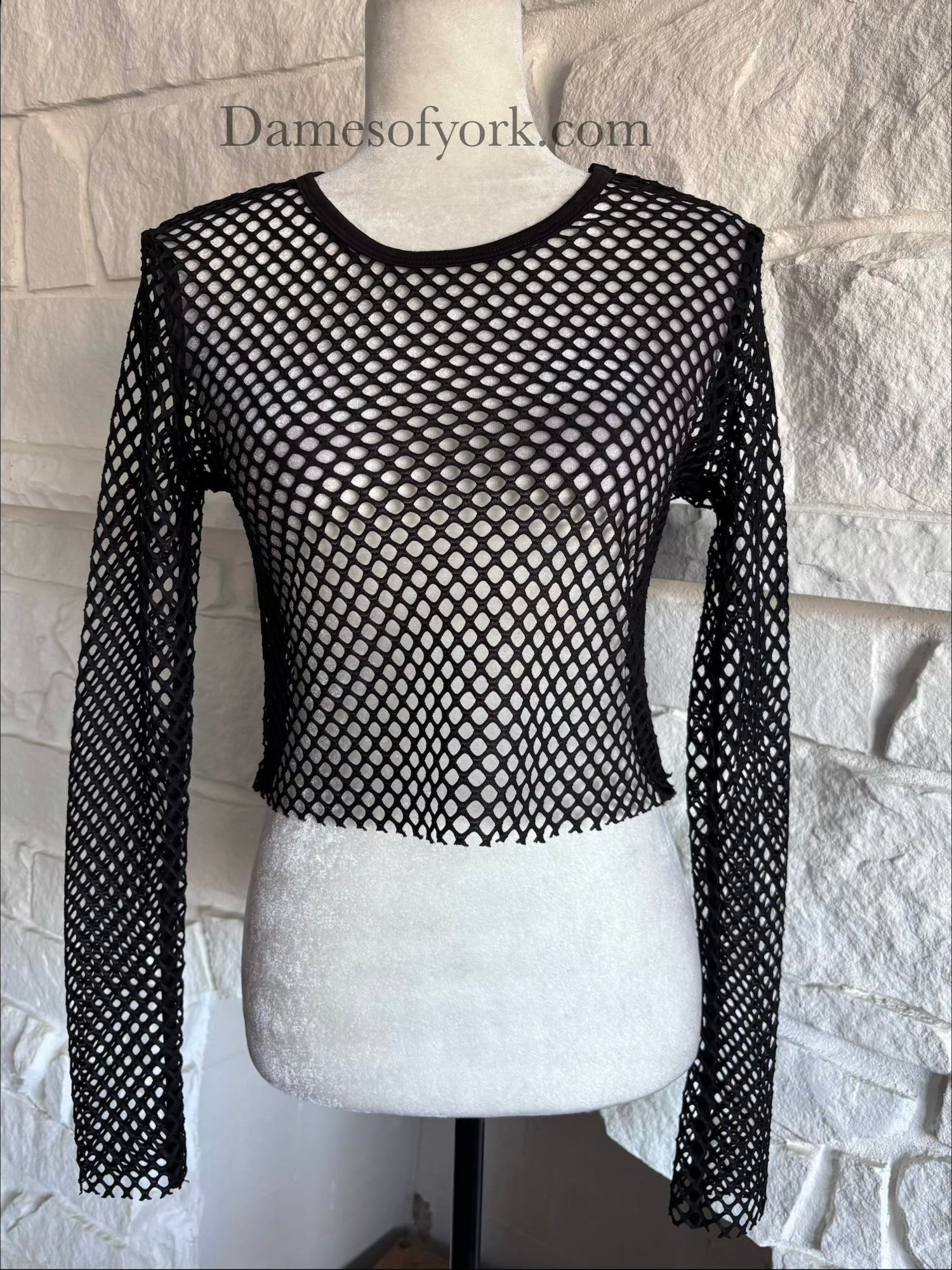 Close-up detail of the Raw Edge Mesh Crop Top featuring the sheer mesh fabric and unfinished raw edges.