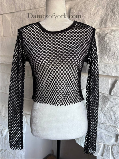 Close-up detail of the Raw Edge Mesh Crop Top featuring the sheer mesh fabric and unfinished raw edges.