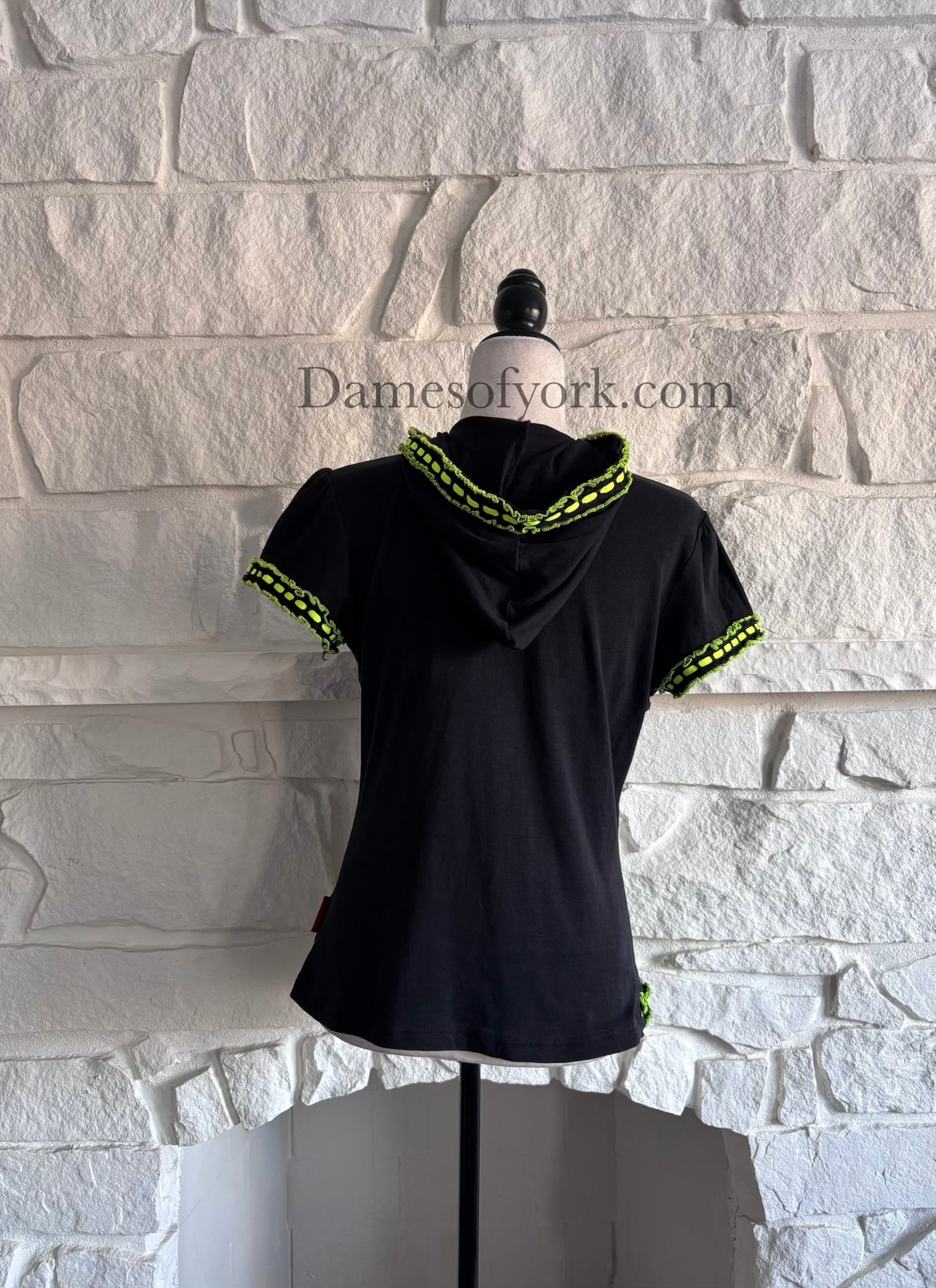 Back view of the Neon Pulse Hoodie showing the black hoodie design and neon trim around the hood.