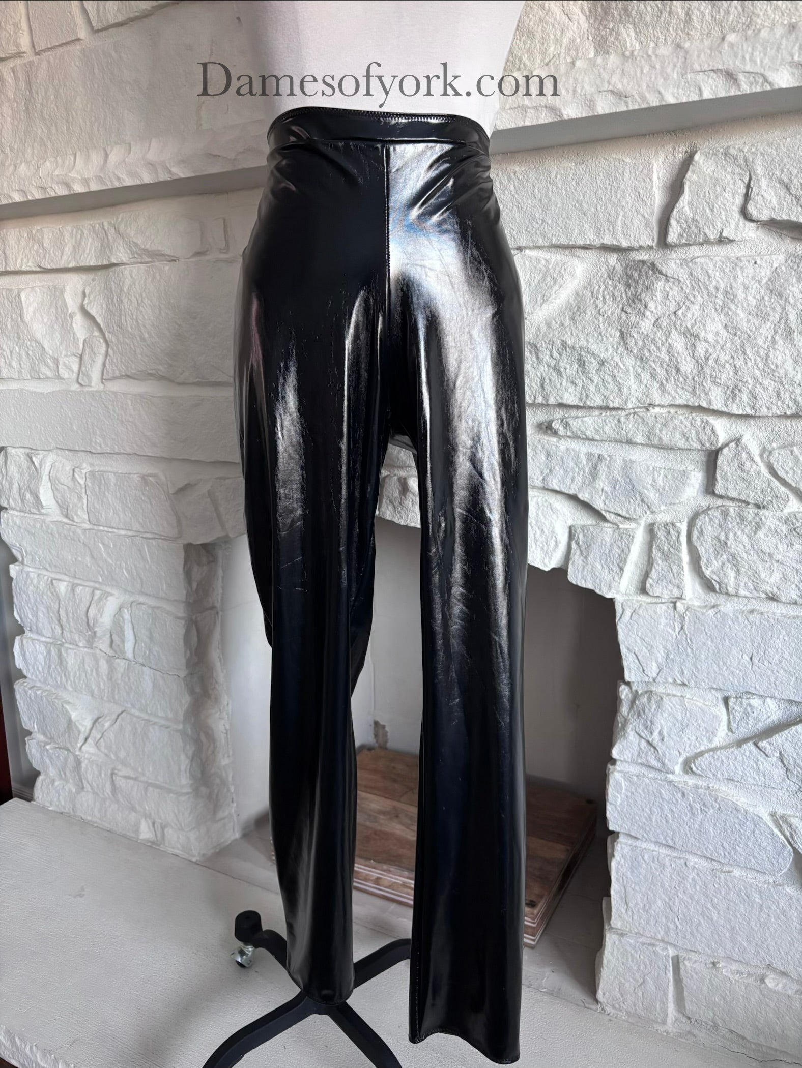 Close-up detail of the Glossy PVC Leggings featuring the shiny black PVC material.