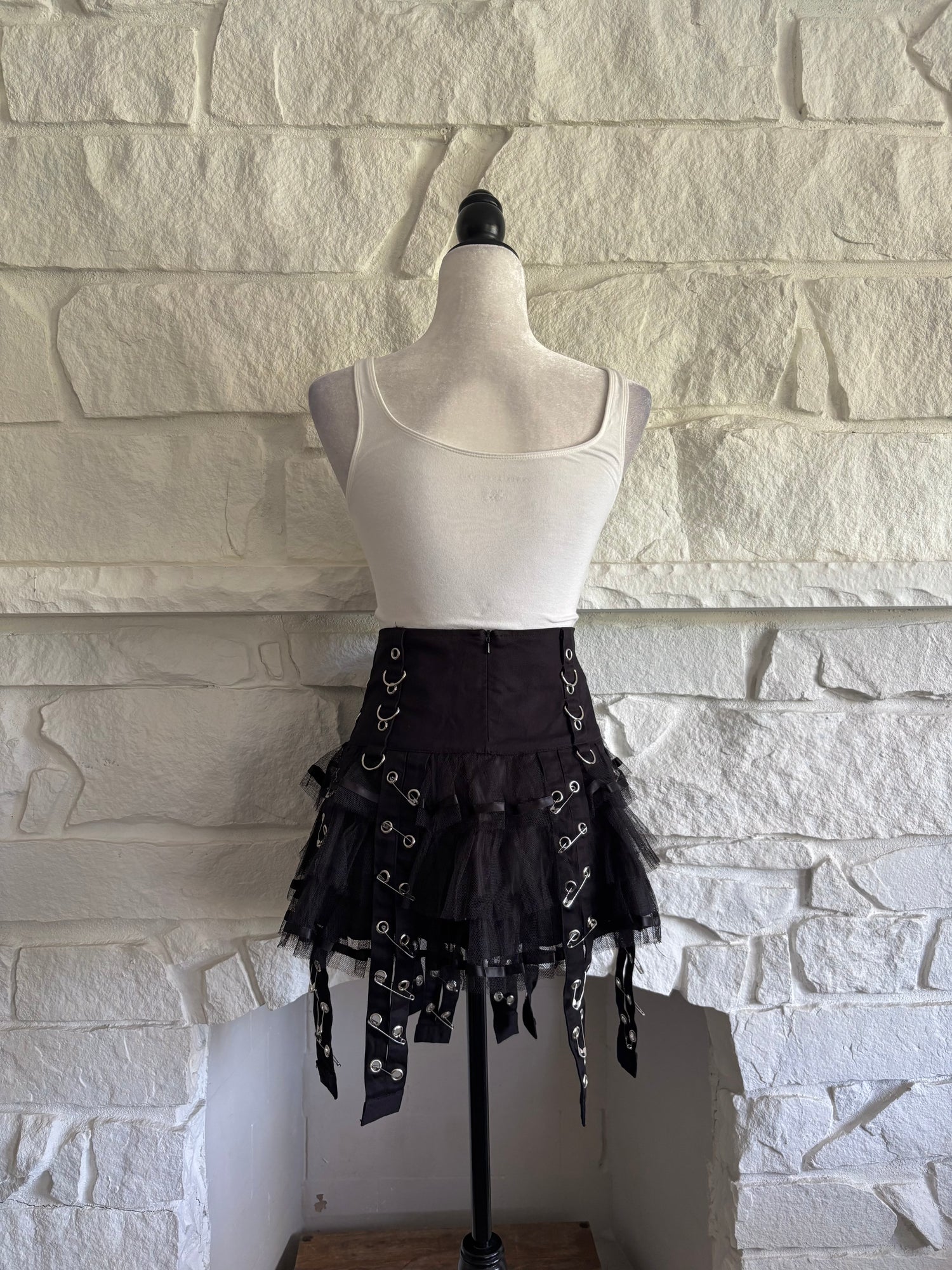 Grommet &amp; Safety Pin Mesh Skirt