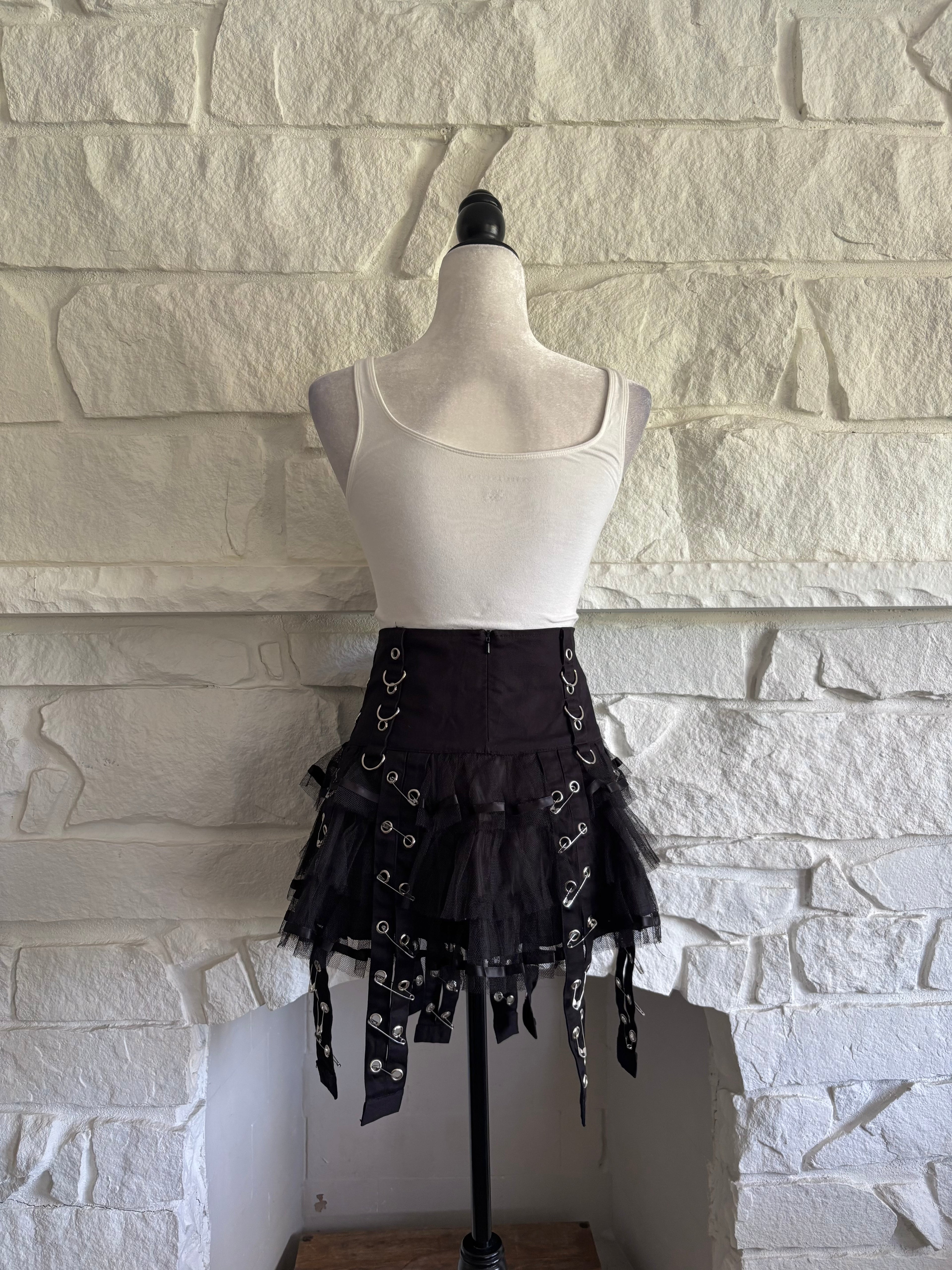 Grommet &amp; Safety Pin Mesh Skirt