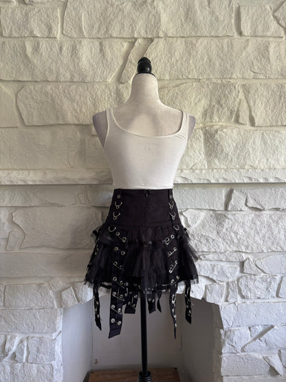 Grommet &amp; Safety Pin Mesh Skirt