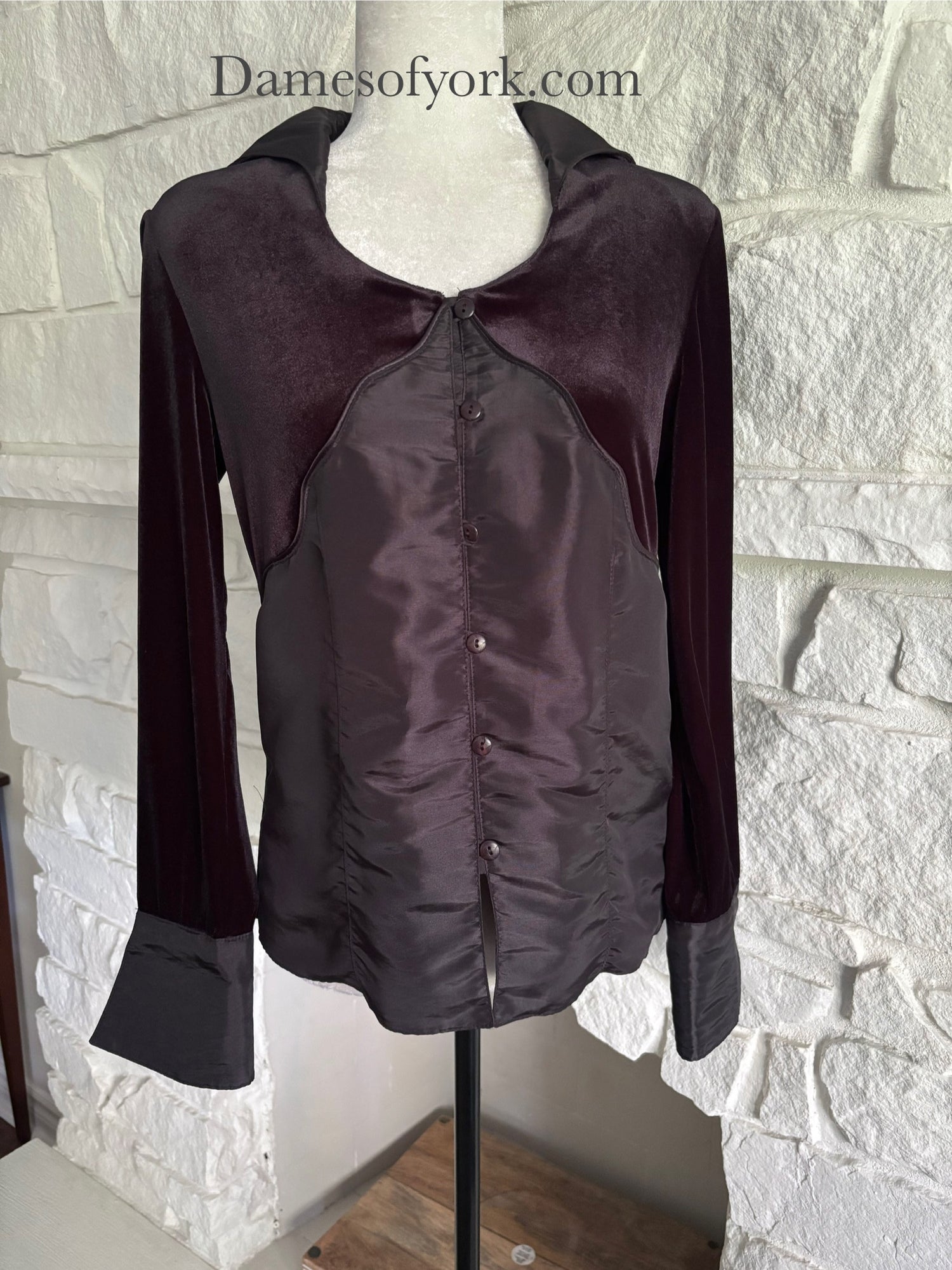 Velvet Contrast Panel Blouse