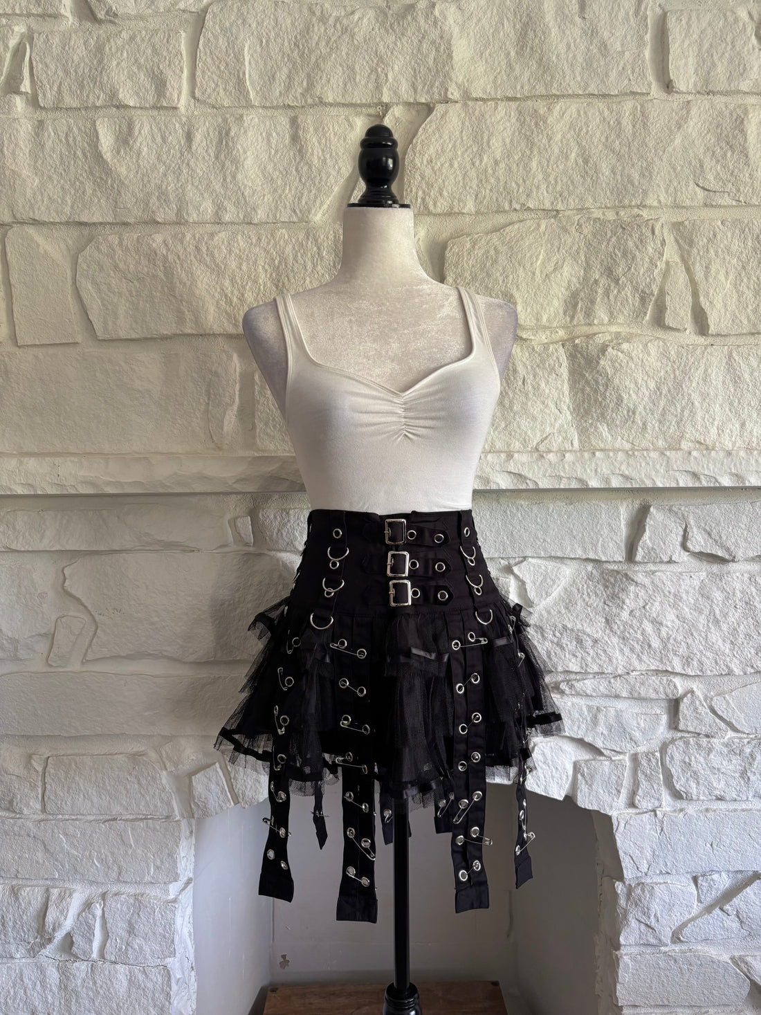 Grommet &amp; Safety Pin Mesh Skirt