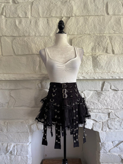 Grommet &amp; Safety Pin Mesh Skirt