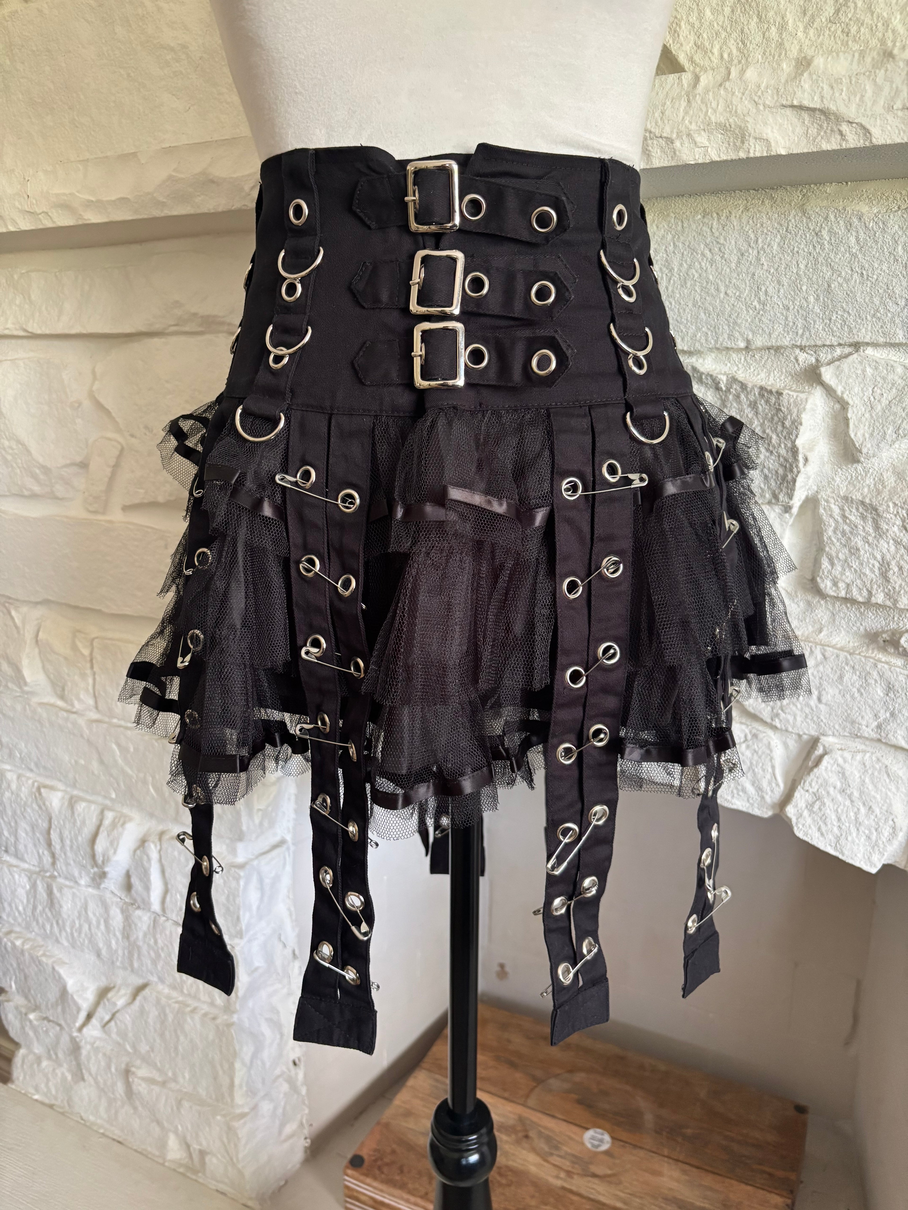 Grommet &amp; Safety Pin Mesh Skirt