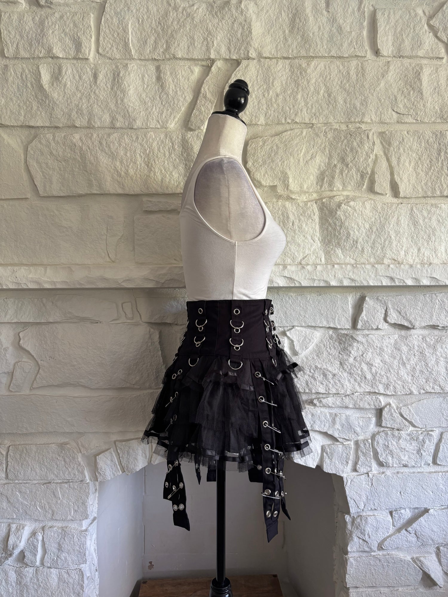 Grommet &amp; Safety Pin Mesh Skirt