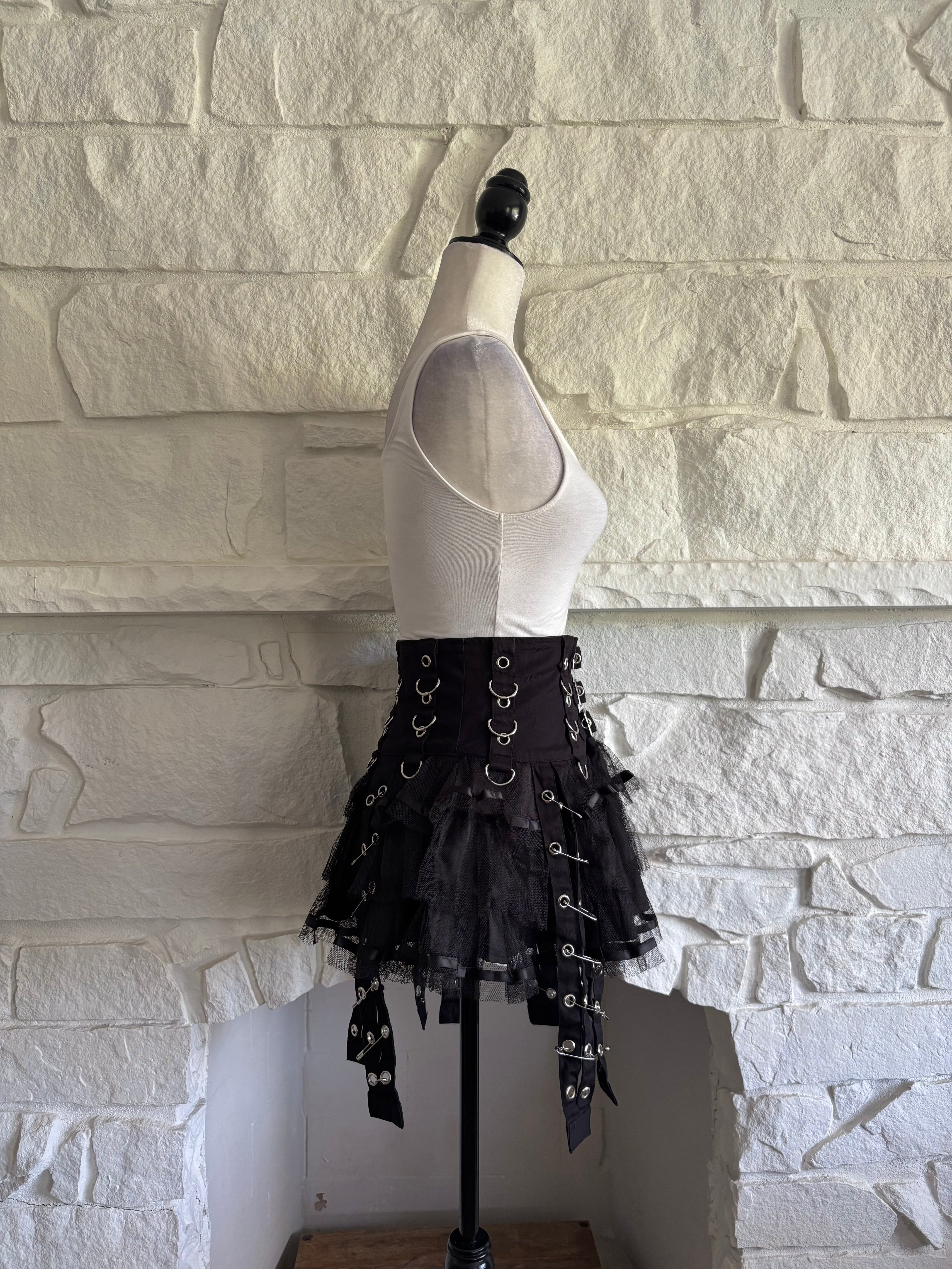 Grommet &amp; Safety Pin Mesh Skirt