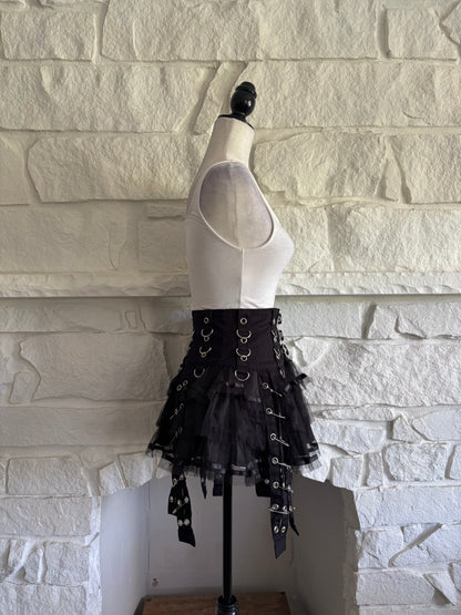 Grommet &amp; Safety Pin Mesh Skirt