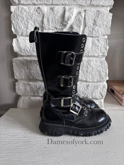 Right side view of the Rivet Command Boots highlighting the thick screw-detailed sole and mid-calf height.