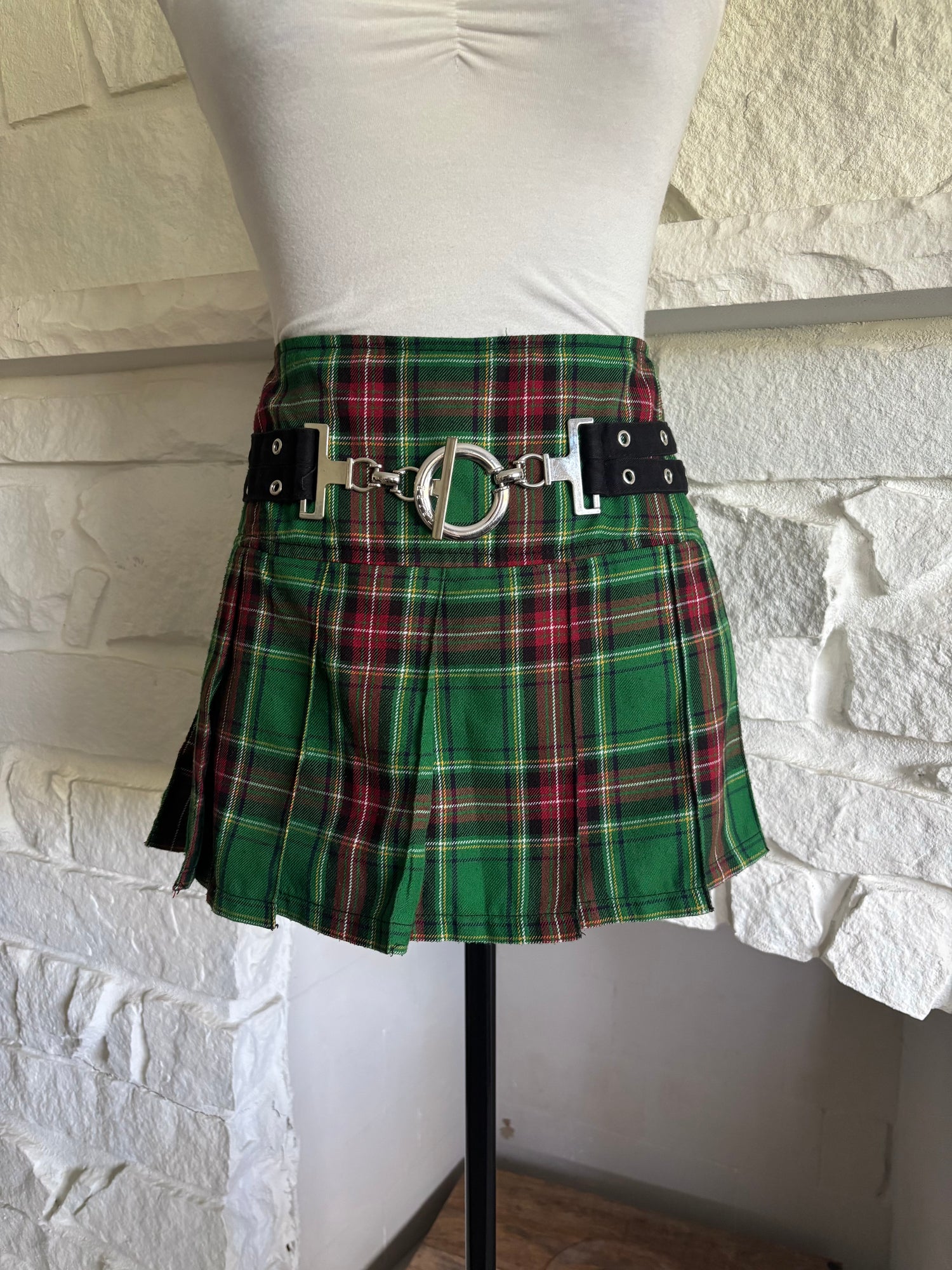 Pleated Mini Skirt with Punk Belt