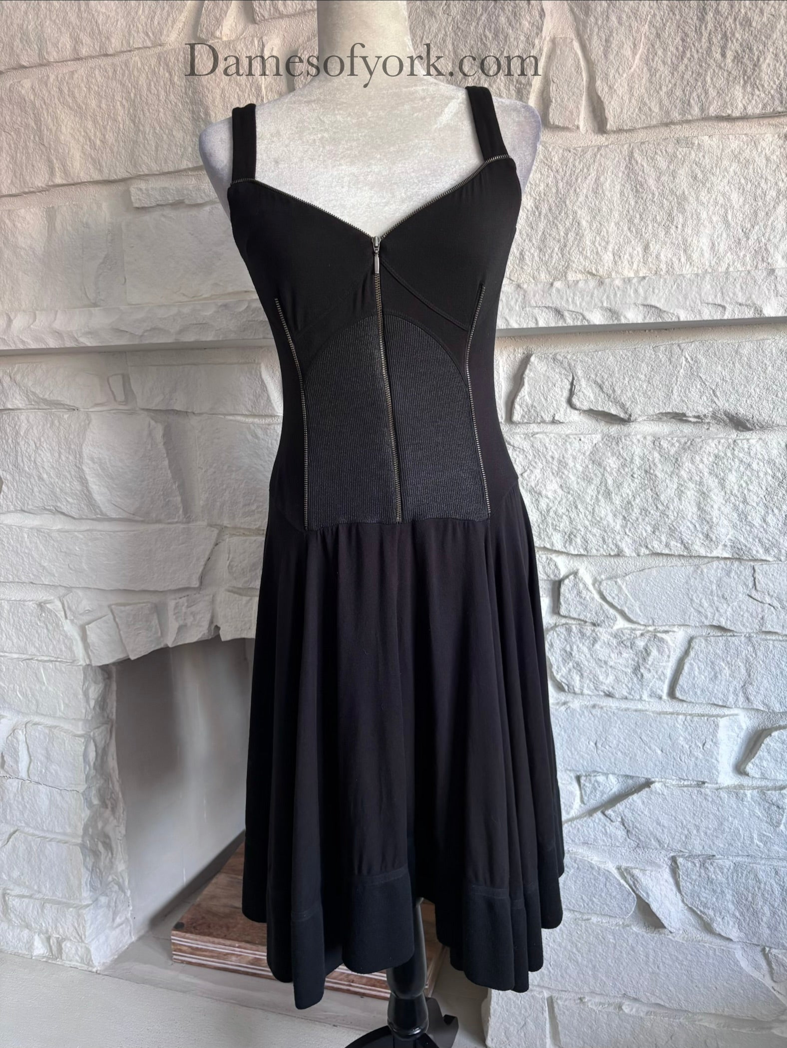 Close-up detail of the Ironheart Zipper Dress featuring the zipper accents that create a corset-inspired boning effect.