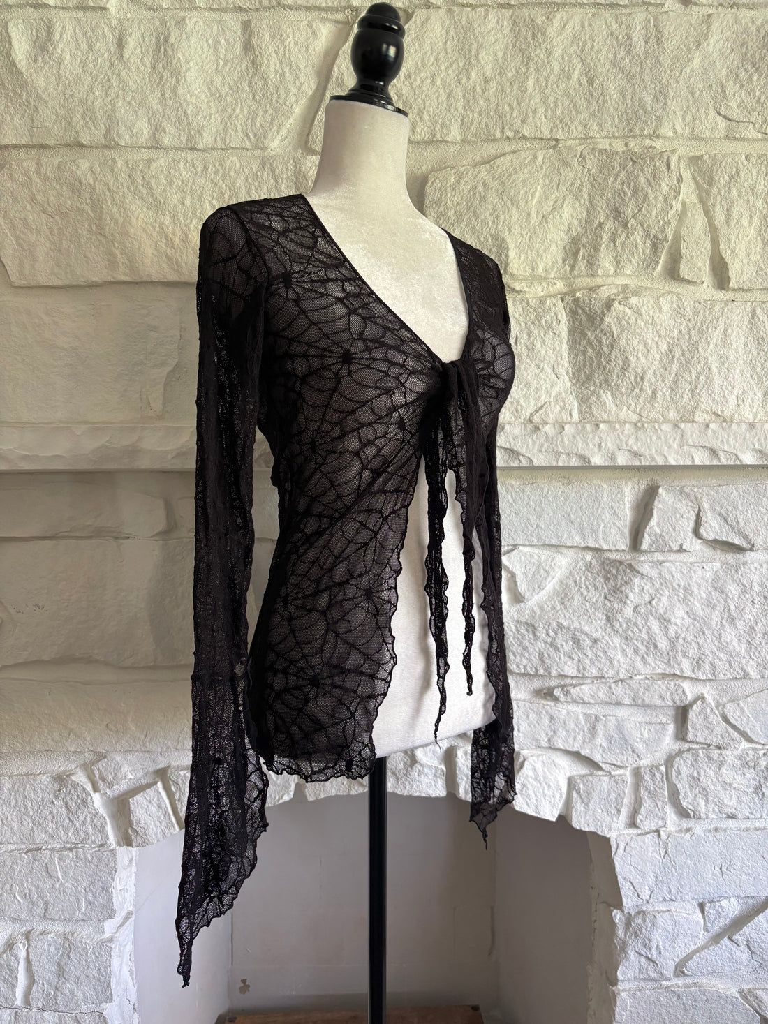 Sheer Spiderweb Tie-Front Top