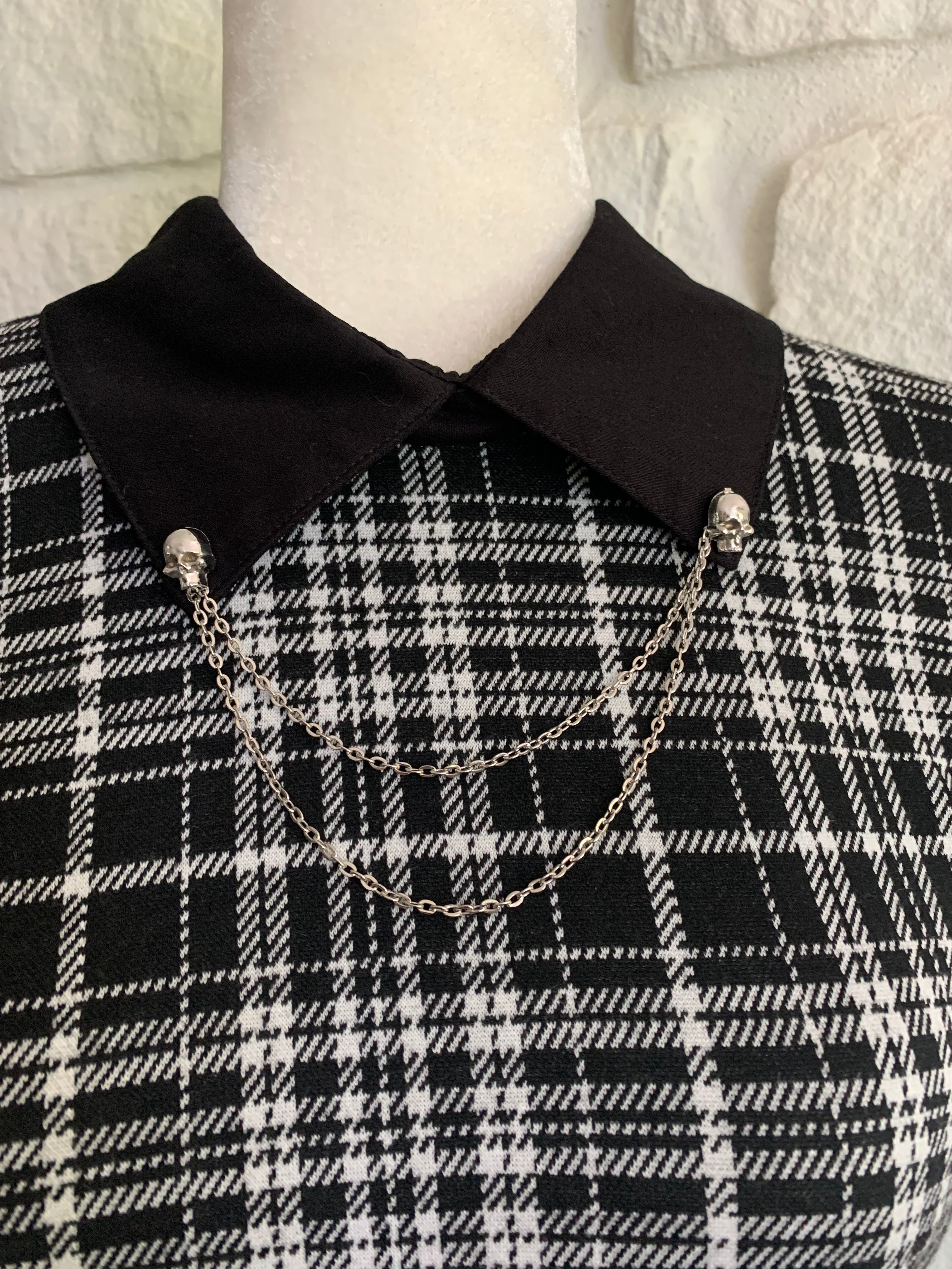 Plaid Dress with Skull Pins