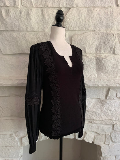 Top with Sheer and Lace Sleeves