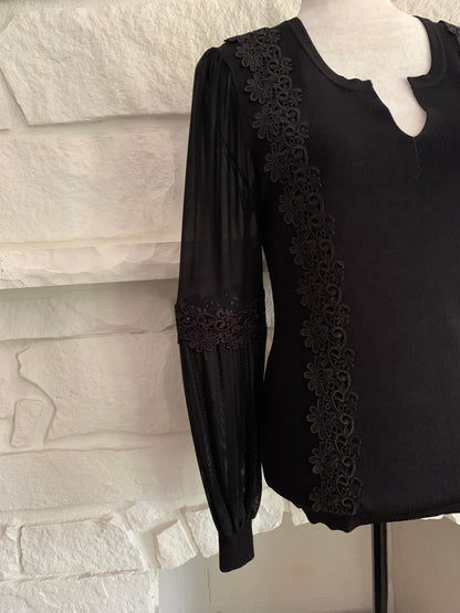 Top with Sheer and Lace Sleeves